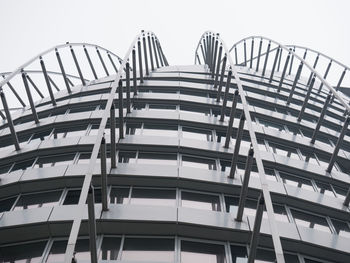 Low angle view of modern building against clear sky