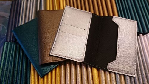 Full frame shot of leather covers for sale in store