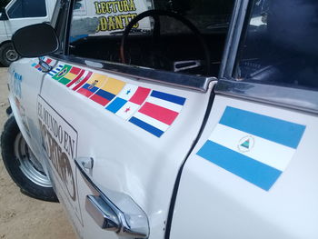 High angle view of flag in car