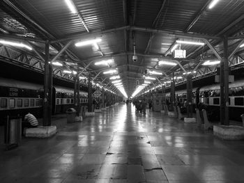 Interior of illuminated empty subway station