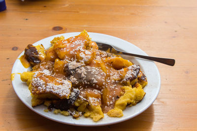 High angle view of food in bowl on table