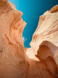 Low angle view of rock formations against blue sky