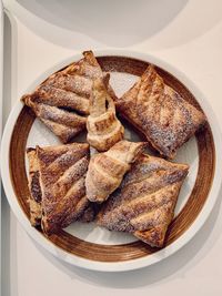 High angle view of bread in plate on table