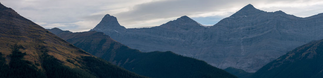 Scenic view of mountains against cloudy sky