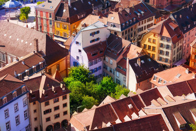 High angle view of buildings in town