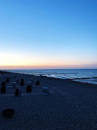 Scenic view of sea against clear sky during sunset