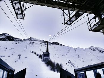 Low angle view of snow covered mountain against clear sky