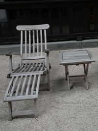 High angle view of empty bench on table