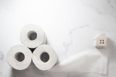 High angle view of toilet paper in bathroom