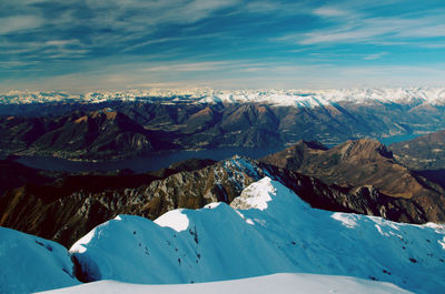 Scenic view of snowcapped mountains against sky