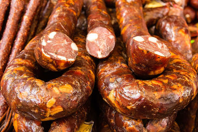 High angle view of meat for sale at market