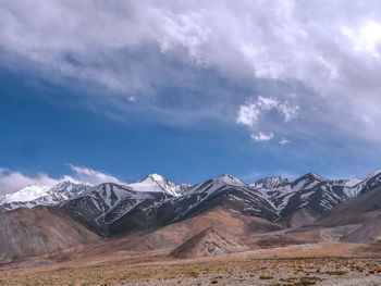 Scenic view of snowcapped mountains against sky