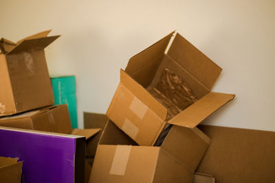 High angle view of papers in row