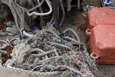 High angle view of fishing net