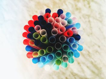 High angle view of colorful balls on table