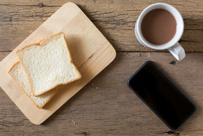 High angle view of breakfast on table