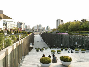 Panoramic view of cityscape against clear sky