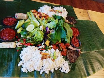 High angle view of vegetables on table