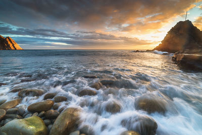 Scenic view of sea against sky during sunset