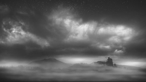 Scenic view of silhouette landscape against sky