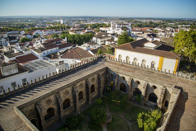 High angle view of buildings in city