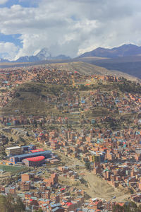 High angle view of townscape against sky