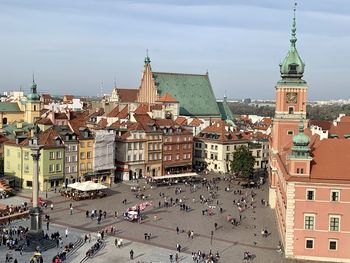 High angle view of buildings in city