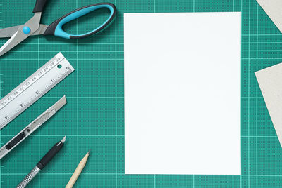 High angle view of papers on table