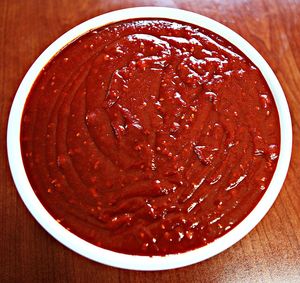 High angle view of dessert in bowl on table