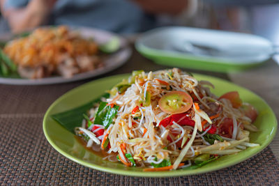 Close-up of meal served on table