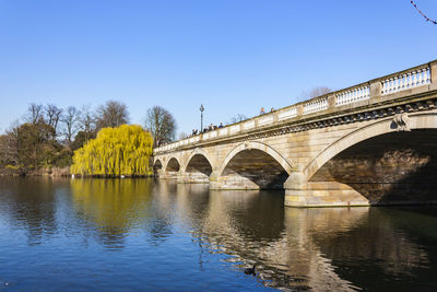 Bridge over river against clear sky