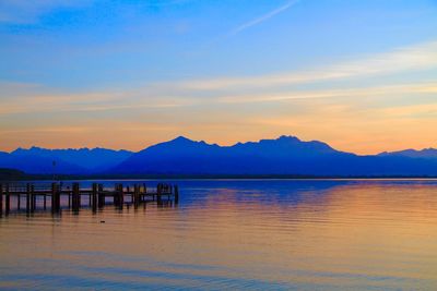 Scenic view of lake against sky during sunset
