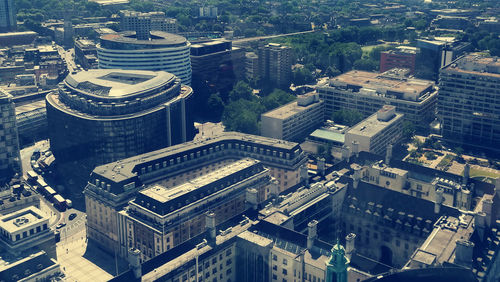 High angle view of buildings in city