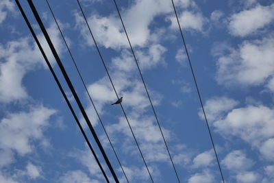 Low angle view of power lines against sky