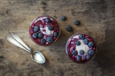 High angle view of breakfast on table