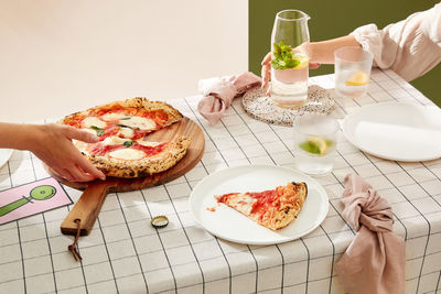 High angle view of food on table