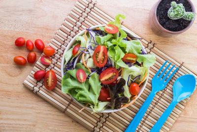 High angle view of vegetables on table