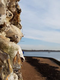 Close-up of beach against sky