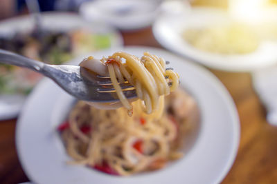 Close-up of food in plate on table