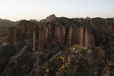 Aerial view of rocky landscape against sky