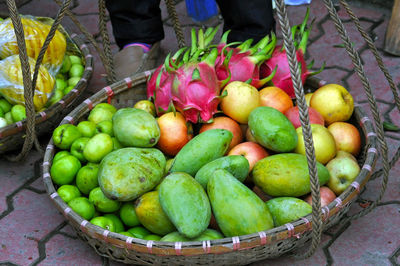 High angle view of fruits for sale in market