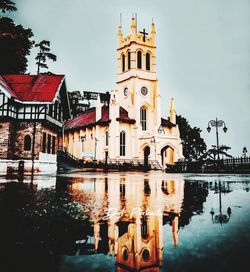 Reflection of buildings in lake