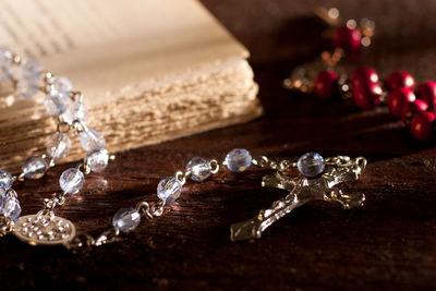 High angle view of glasses on table