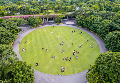 High angle view of people in garden