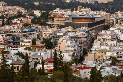 Acropolis museum and view of the city of athens, greece.