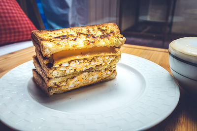 Close-up of cake in plate on table