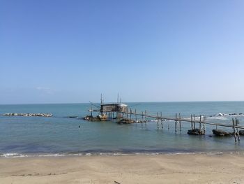 Scenic view of sea against clear blue sky