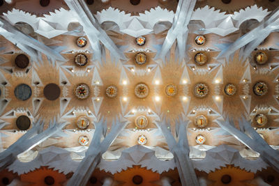 Directly below shot of ornate ceiling in sagrada familia