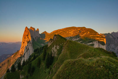 Scenic view of mountains against clear sky