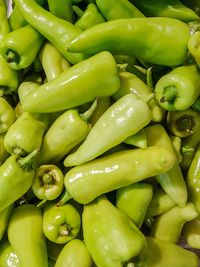 Full frame shot of green chili peppers